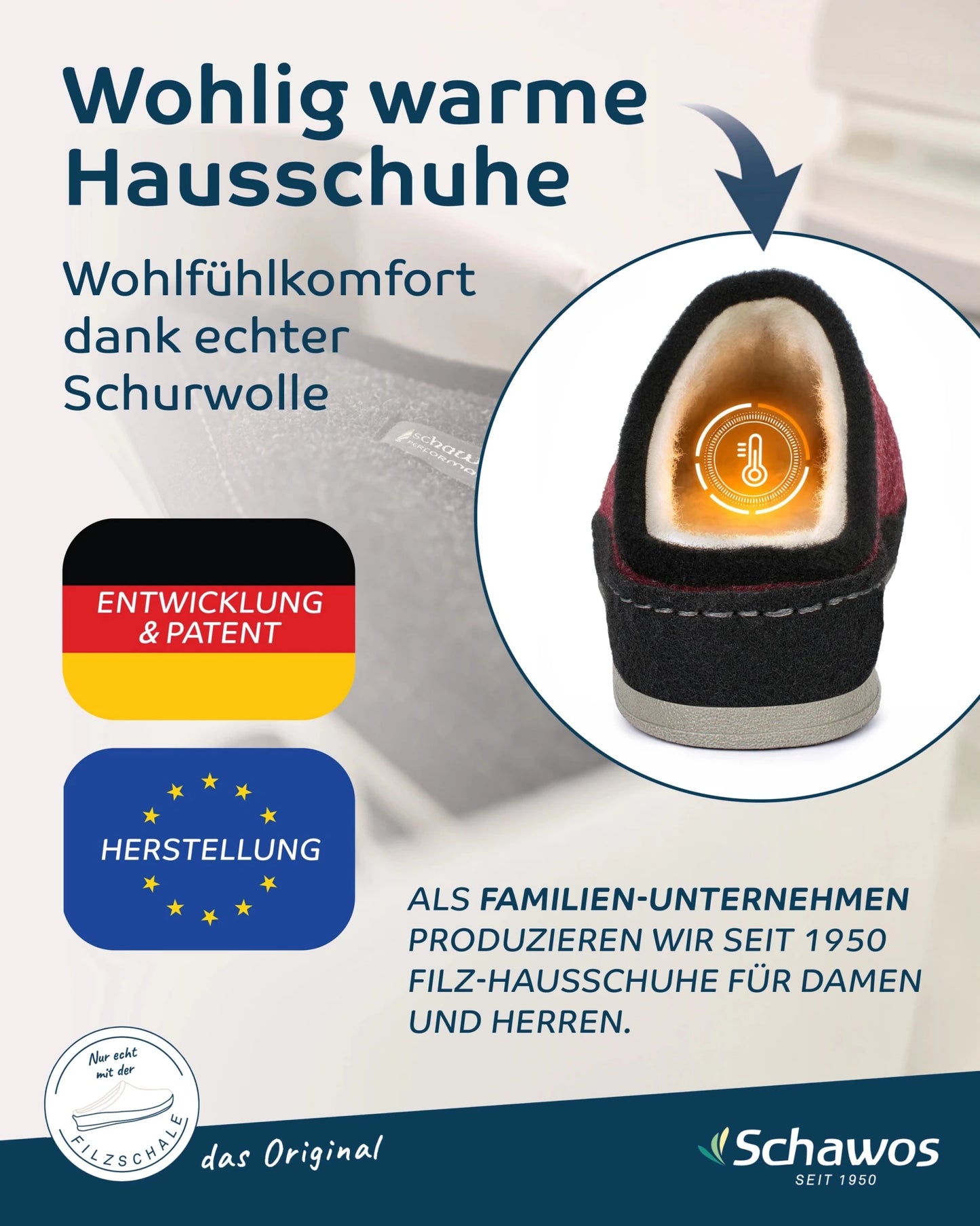 Schawos Damen Filz Hausschuh Johanna, warm gefüttert - schawos - shop.de