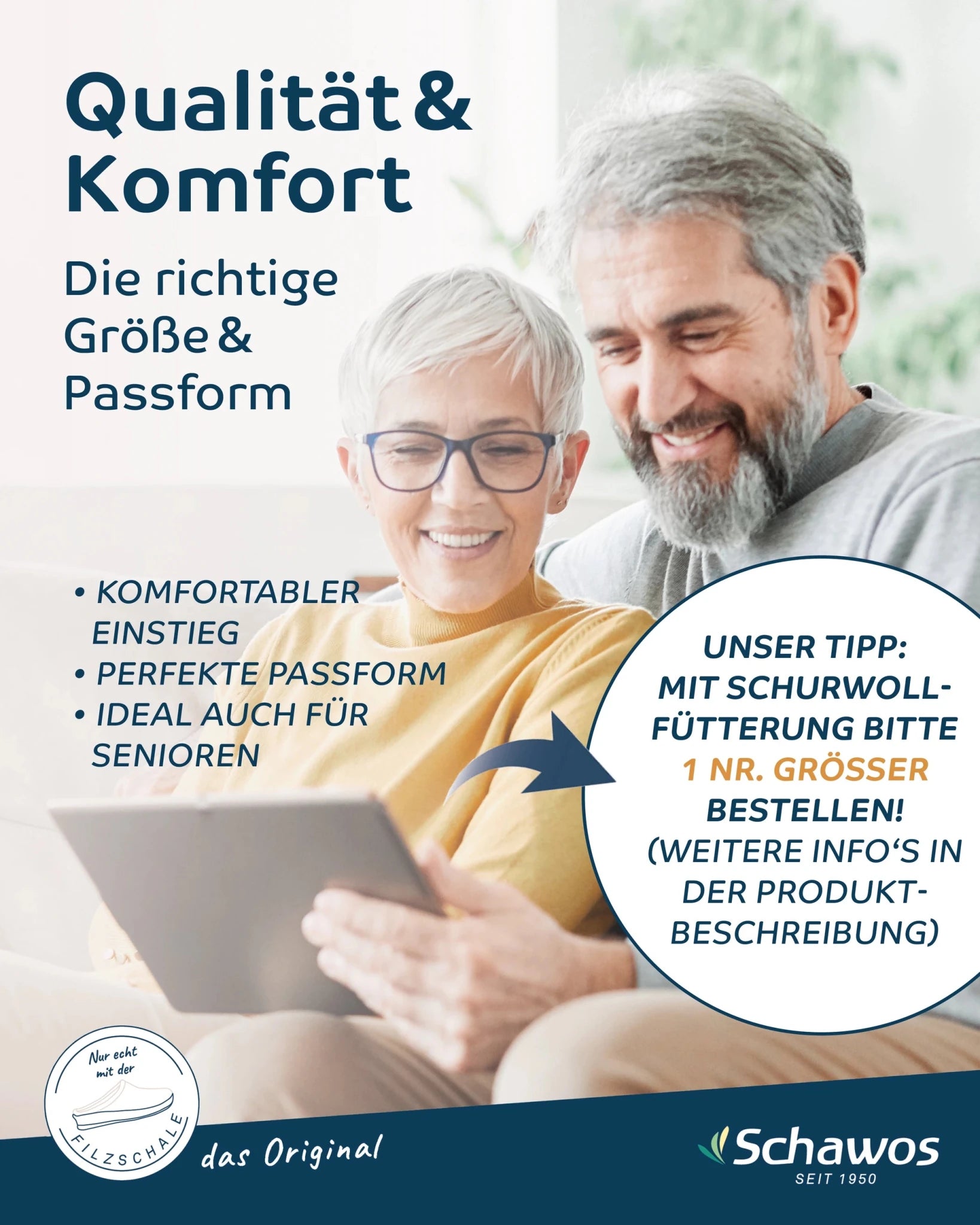 Schawos Damen Filz Hausschuh Lisa, warm gefüttert - schawos - shop.de