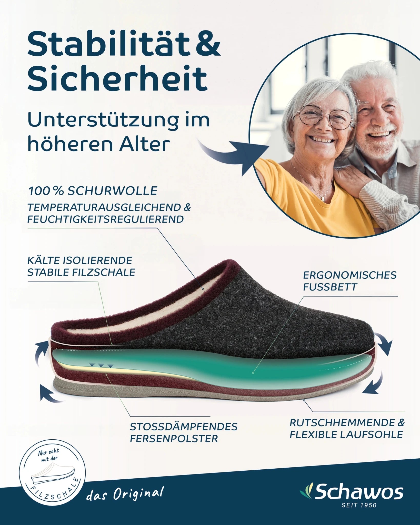 Schawos Herren Filz Hausschuh 6030, ungefüttert - schawos - shop.de